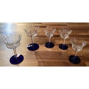 Vintage Etched Cobalt Blue Cocktail Glasses Weston Glass Set of 5